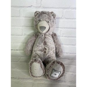 Moulin Roty Clovis Plush Bear Gray Brown Stuffed Animal Toy Herringbone Paws